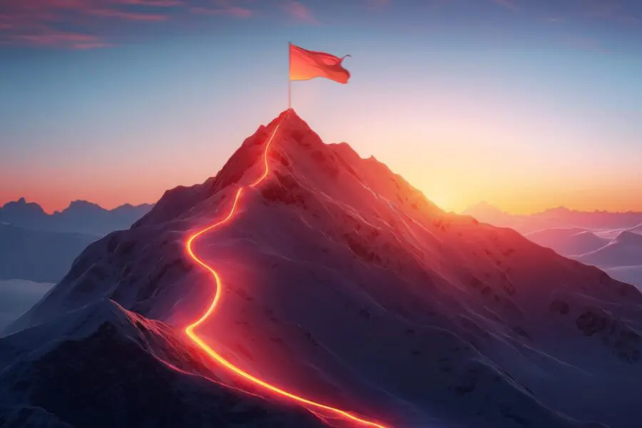 mountain with flag